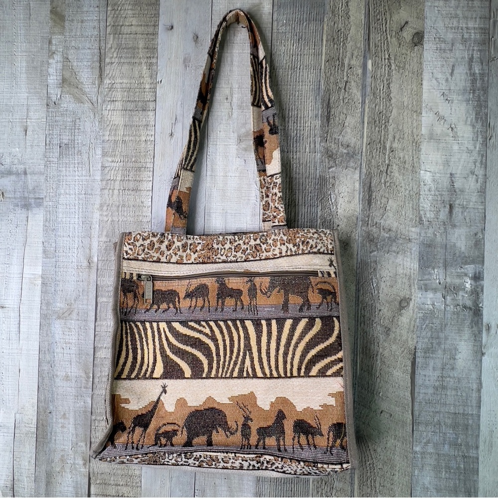 Jade Cloth Animal Print Tote Bag w/Inside Coin Purse